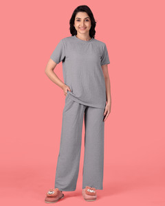 METRONAUT Women Solid Grey Top Pyjama