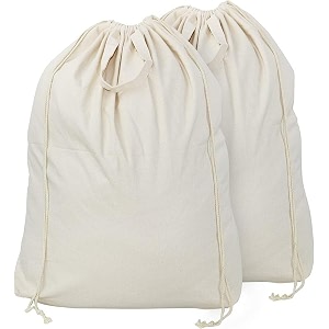 metsi canvas laundry bags - clothes with handles and drawstring closure reusable eco-friendly cotton hamper liner machine washable large storage bags for home and laundromat - pack of 5