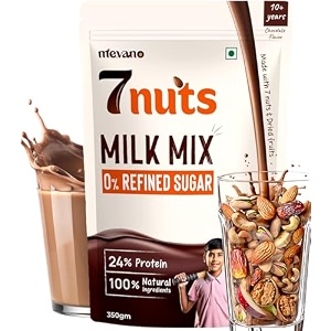 mevano 7 nuts nutrition drink powder for kids 10 age 350g  refined sugar free 24 protein all natural  7 nuts amp dry fruits powder - badam cashew walnut pista date  chocolate milk mix