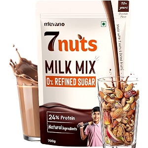 mevano 7 nuts nutrition drink powder for kids 10 age 700g  refined sugar free 24 protein all natural  7 nuts amp dry fruits powder - badam cashew walnut pista date  chocolate milk mix