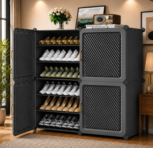 MEVIGO 12-Shelf-4-Door Plastic Cubort Shoe Rack Metal
