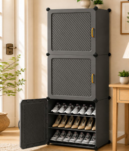 MEVIGO 9-Shelf-3-Door Plastic Cubort Shoe Rack Metal