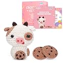 Mewaii Crochet Kit for Beginners Level 2 with 40% Extra Eco-Friendly Pre-Started Easy Yarn, Step-by-Step Video Tutorials for Adults and Kids (Cookie Cow)