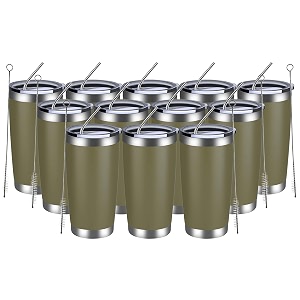 meway 20oz tumbler set of 12 double wall vacuum insulated travel mug stainless steel tumbler with lid durable powder coated insulated coffee cup for cold amp hot drinks army green 12