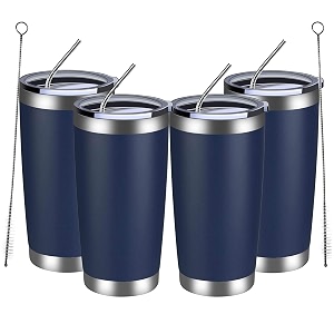 meway 20oz4 pack double wall vacuum insulated travel mug stainless steel tumbler with lid durable powder coated insulated coffee cup for cold amp hot drinks navy 4