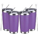 MEWAY 20oz Tumbler 4 Pack Double Wall Vacuum Insulated Travel Mug Bulk, Stainless Steel Tumblers with Lid and Straw, Durable Powder Coated Coffee Cups for Cold &amp; Hot Drinks (Purple, 4)