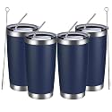 MEWAY 20oz/4 Pack Double Wall Vacuum Insulated Travel Mug, Stainless Steel Tumbler with Lid, Durable Powder Coated Insulated Coffee Cup for Cold &amp; Hot Drinks (Navy, 4)