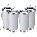 MEWAY 20oz Tumbler 4 Pack Double Wall Vacuum Insulated Travel Mug Bulk, Stainless Steel Tumblers with Lid and Straw, Durable Powder Coated Coffee Cups for Cold &amp; Hot Drinks (White, 4)
