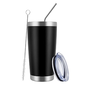 meway 20oz tumbler cup double wall vacuum insulated travel mug bulk stainless steel tumblers with lid and straw durable powder coated coffee cups for cold amp hot drinks black 1