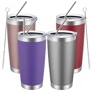 meway 20oz tumbler 4 pack double wall vacuum insulated travel mug bulk mix color stainless steel tumblers with lid and straw durable powder coated coffee cups for cold amp hot drinkscolor mix 4