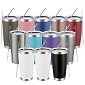 MEWAY 20oz Tumbler 12 Pack Double Wall Vacuum Insulated Travel Mug Bulk, Mix Color Stainless Steel Tumblers with Lid and Straw, Durable Powder Coated Coffee Cups for Cold &amp; Hot Drinks（Mix Color, 12)