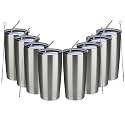 MEWAY 20oz Tumbler 8 Pack Double Wall Vacuum Insulated Travel Mug Bulk, Stainless Steel Tumblers with Lid and Straw, Durable Powder Coated Coffee Cups for Cold &amp; Hot DrinksÃ‚ (Silver, 8)