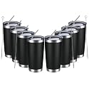 MEWAY 20oz Tumbler 8 Pack Double Wall Vacuum Insulated Travel Mug Bulk, Stainless Steel Tumblers with Lid and Straw, Durable Powder Coated Coffee Cups for Cold &amp; Hot Drinks (Black, 8)