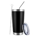 MEWAY 20oz Tumbler Cup Double Wall Vacuum Insulated Travel Mug Bulk, Stainless Steel Tumblers with Lid and Straw, Durable Powder Coated Coffee Cups for Cold &amp; Hot Drinks (Black, 1)
