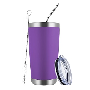 meway 20oz tumbler cup double wall vacuum insulated travel mug bulk stainless steel tumblers with lid and straw durable powder coated coffee cups for cold amp hot drinks purple 1