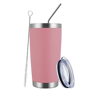 meway 20oz tumbler cup double wall vacuum insulated travel mug bulk stainless steel tumblers with lid and straw durable powder coated coffee cups for cold amp hot drinks pink 1