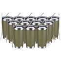 MEWAY 20oz Tumbler Set of 12 Double Wall Vacuum Insulated Travel Mug, Stainless Steel Tumbler with Lid, Durable Powder Coated Insulated Coffee Cup for Cold &amp; Hot Drinks (Army Green, 12)