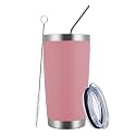 MEWAY 20oz Tumbler Cup Double Wall Vacuum Insulated Travel Mug Bulk, Stainless Steel Tumblers with Lid and Straw, Durable Powder Coated Coffee Cups for Cold &amp; Hot Drinks (Pink, 1)