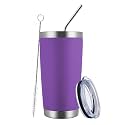 MEWAY 20oz Tumbler Cup Double Wall Vacuum Insulated Travel Mug Bulk, Stainless Steel Tumblers with Lid and Straw, Durable Powder Coated Coffee Cups for Cold &amp; Hot Drinks (Purple, 1)