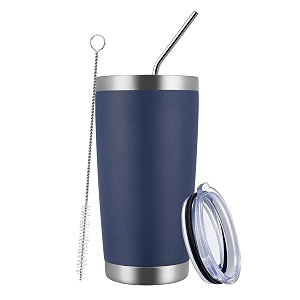 meway 20oz double wall vacuum insulated travel mug stainless steel tumbler with lid durable powder coated insulated coffee cup for cold amp hot drinks navy 1