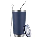 MEWAY 20oz Double Wall Vacuum Insulated Travel Mug, Stainless Steel Tumbler with Lid, Durable Powder Coated Insulated Coffee Cup for Cold &amp; Hot Drinks (Navy, 1)