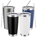 MEWAY 20oz Tumbler 4 Pack Double Wall Vacuum Insulated Travel Mug Bulk, Mix Color Stainless Steel Tumblers with Lid and Straw, Durable Powder Coated Coffee Cups for Cold &amp; Hot Drinks（Mix Color, 4
