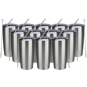 meway 20oz tumbler 12 pack double wall vacuum insulated travel mug stainless steel tumbler with lid straw durable powder coated insulated coffee cup for cold amp hot drinks silver 12