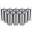 MEWAY 20oz Tumbler 12 Pack Double Wall Vacuum Insulated Travel Mug, Stainless Steel Tumbler with Lid, Straw, Durable Powder Coated Insulated Coffee Cup for Cold &amp; Hot Drinks (Silver, 12)