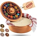 Mexican Folk Art Tortilla Warmer with Lid, Marigold Clay Tortillero
