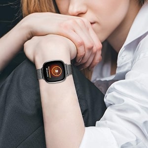 meyaar metal bands compatible with fitbit sense and for fitbit versa 3 for women men stainless steel mesh breathable wristband strap with adjustable magnet lock small size