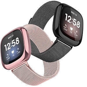 meyaar metal bands compatible with fitbit sense and for fitbit versa 3 for women men stainless steel mesh breathable wristband strap with adjustable magnet lock small size