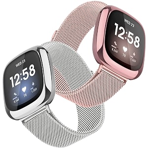 meyaar metal bands compatible with fitbit sense and for fitbit versa 3 for women men stainless steel mesh breathable wristband strap with adjustable magnet lock small size