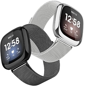 meyaar metal bands compatible with fitbit sense and for fitbit versa 3 for women men stainless steel mesh breathable wristband strap with adjustable magnet lock small size