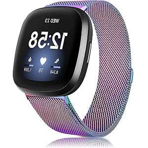 meyaar metal bands compatible with fitbit sense and for fitbit versa 3 for women men stainless steel mesh breathable wristband strap with adjustable magnet lock small size