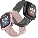 Meyaar Metal Bands Compatible with Fitbit Sense And For Fitbit Versa 3 for Women Men, Stainless Steel Mesh Breathable Wristband Strap with Adjustable Magnet Lock. Small Size