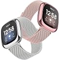 Meyaar Metal Bands Compatible with Fitbit Sense And For Fitbit Versa 3 for Women Men, Stainless Steel Mesh Breathable Wristband Strap with Adjustable Magnet Lock. Small Size