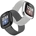 Meyaar Metal Bands Compatible with Fitbit Sense And For Fitbit Versa 3 for Women Men, Stainless Steel Mesh Breathable Wristband Strap with Adjustable Magnet Lock. Small Size