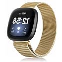 Meyaar Metal Bands Compatible with Fitbit Sense And For Fitbit Versa 3 for Women Men, Stainless Steel Mesh Breathable Wristband Strap with Adjustable Magnet Lock. Small Size