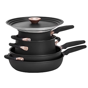meyer accent series - hard anodized nonstick and stainless steel pots and pansessential cookware setinductionampgas pan set kitchen set for home 6 piece matte black