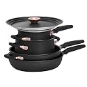 Meyer Accent Series - Hard Anodized Nonstick and Stainless Steel Pots and Pans/Essential Cookware Set/Induction&amp;Gas Pan Set, Kitchen Set for Home, 6 Piece, Matte Black