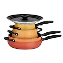 Meyer Accent Series Spark Edition 6 Piece Nonstick and Stainless Steel Cookware Set with Lids, Induction and Gas Compatible, Assorted Colors (Yolk Yellow, Pumpkin Orange, Persimmon Orange, Chili Red)