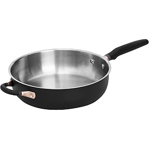 meyer accent series stainless steel saute pan with silicone handle  steel frying pan  steel pan  frying pan with induction base 45 liters 28cm black