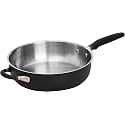 Meyer Accent Series Stainless Steel Saute Pan with Silicone Handle | Steel Frying Pan | Steel Pan | Frying pan with Induction Base, 4.5 Liters, 28cm, Black