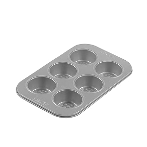 meyer bakemaster carbon steel non stick 6 cup muffin pan  cup cake mold  cupcake tray  moulds for baking  nonstick pan  round tray  nonstick bakeware grey
