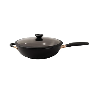 meyer nonstick wok with glass lid  12534 induction compatible stir fry pan  hard anodized  dishwasher safe  oven safe  matte black with silicone handles  accent series cookware  125inch32cm