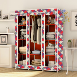 mezire 3 door 10 shelf digital print pp collapsible wardrobe finish color - diamond wall modern print diydo-it-yourself