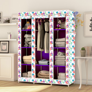 mezire 3 door 10 shelf digital print pp collapsible wardrobe finish color - mini flower print diydo-it-yourself