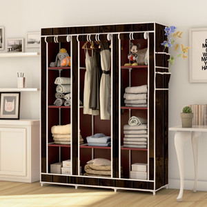 mezire 3 door 10 shelf digital print pp collapsible wardrobe finish color - wood modern print diydo-it-yourself