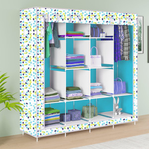 mezire 3 door 10 shelf digital print pp collapsible wardrobe finish color - colourful leav print diydo-it-yourself