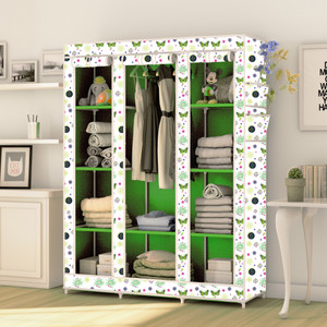 mezire 3 door 10 shelf digital print pp collapsible wardrobe finish color - butterfly print diydo-it-yourself